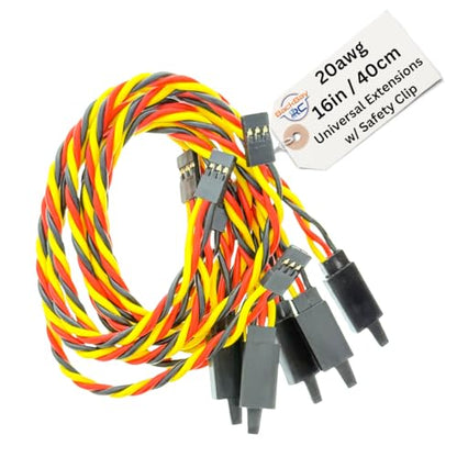 BackBayRC - 16in 20awg Male/Female w/Clip Universal Servo Extension - 5 Pack - style: 16in Male/Female Extension w/ Safety Clip