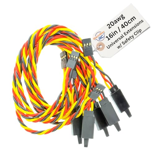 BackBayRC - 16in 20awg Male/Female w/Clip Universal Servo Extension - 5 Pack - style: 16in Male/Female Extension w/ Safety Clip