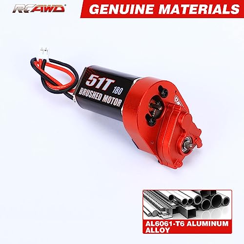 RCAWD Barrage 51T 180 Motor Metal Gearbox Combo Transmission Set for 1/24 ECX Barrage RGT FTX 1/24 Series Upgrades Part Red - color: Red