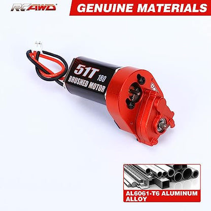 RCAWD Barrage 51T 180 Motor Metal Gearbox Combo Transmission Set for 1/24 ECX Barrage RGT FTX 1/24 Series Upgrades Part Red - color: Red