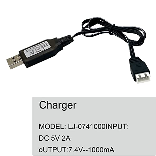 3Packs 7.4V 2S LiPo Battery USB Charger Cable 1A Fast Charging with XH-3P Connector for RC Car Truck Rock Crawler FPV Drone Airplane Boat Racing Quadcopter Helicopter Airsoft SCX24