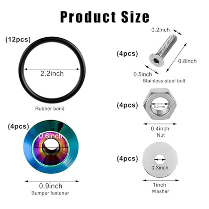 KVAEY Bumper Quick Release, JDM Front Rear Bumper Fasteners with Stainless Steel Screw Rubber O-Ring Washers, Universal Car Bumper Quick Release Tabs Trunk Bend Fenders Holders Kit (Colorful) - color: Colorful