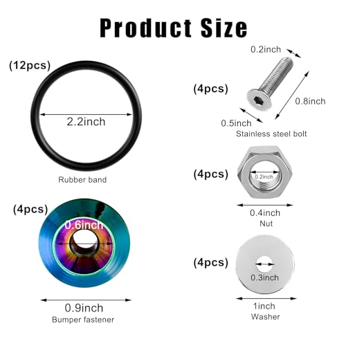 KVAEY Bumper Quick Release, JDM Front Rear Bumper Fasteners with Stainless Steel Screw Rubber O-Ring Washers, Universal Car Bumper Quick Release Tabs Trunk Bend Fenders Holders Kit (Colorful) - color: Colorful