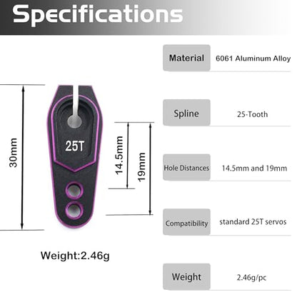 Aluminum 25T Servo Horn for 1/8 1/10 RC Off Road Crawler Drift (Purple) | Servo Arm Compatible with Futaba Savox Power HD HSP Servos Motor,CNC Machined,High Strength,Precision Fit - color: 3 Black Purple Packs