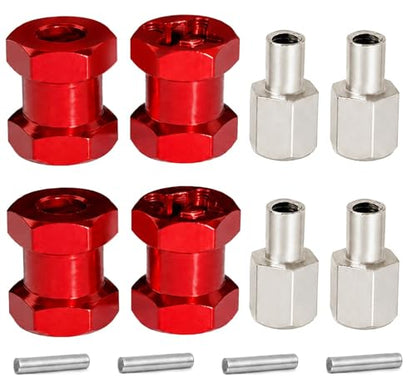 4PCS 12mm Hex Hub 15mm Aluminum Extension Hex for Axial SCX10 D90 90046 | 15mm CNC Wheel Hex Extenders for 1/10 RC Crawlers Redcat Gen7/Gen8 CC01 RC4WD Wider Stance & Tire Clearance with M4 Nuts Pins - color: Red