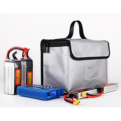 For Lipo for battery Charging Bag, Safety Storage Pouch for RC Car Li-ion Polymer Batteries, Flame Resistant with Secure Zipper Closure(215 * 165 * 45MM)