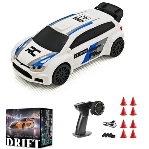 Aetheria 1/43 RC Drift Racing Car with Gyro, 4WD Fully Proportional Mini Electric Race Vehicle with LED Lights Remote Control High Speed Car for Adult Outdoor - Ready to Run (Gyro White Blue) - color: Gyro White Blue