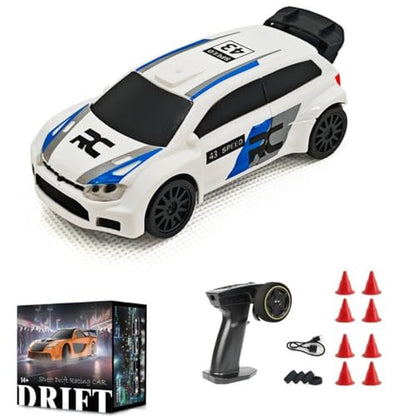 Aetheria 1/43 RC Drift Racing Car with Gyro, 4WD Fully Proportional Mini Electric Race Vehicle with LED Lights Remote Control High Speed Car for Adult Outdoor - Ready to Run (Gyro White Blue) - color: Gyro White Blue