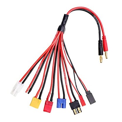 Hobbypark 8-in-1 RC Charger Adapter Splitter Cable, Convert Wire for 4.0mm Banana Plug to T Plug Deans, Deans、TRX, Tamiya, XT60, EC3, JST, Futaba