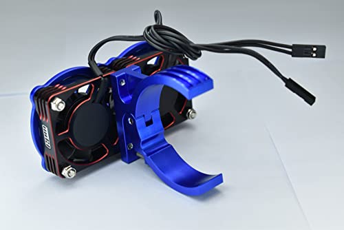 Aluminum 7075-T6 Motor Heatsink with Dual Metal Frame Cooling Fan and Adjustable Mount for 1:5 Arrma KRATON 8S BLX/Outcast 8S BLX/Traxxas X MAXX 6S / X MAXX 8S / 1:7 XO-01 - Blue