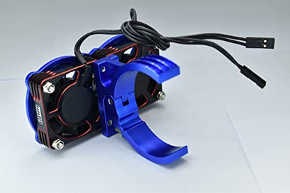 Aluminum 7075-T6 Motor Heatsink with Dual Metal Frame Cooling Fan and Adjustable Mount for 1:5 Arrma KRATON 8S BLX/Outcast 8S BLX/Traxxas X MAXX 6S / X MAXX 8S / 1:7 XO-01 - Blue