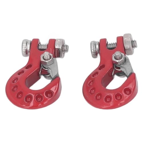 RC Car Tow Hook and Trailer Chain Set, Metal Recovery Style Scale Accessory for 1/10 RC Crawler SCX10 D90 D110 TF2 TRX4 - color: Red
