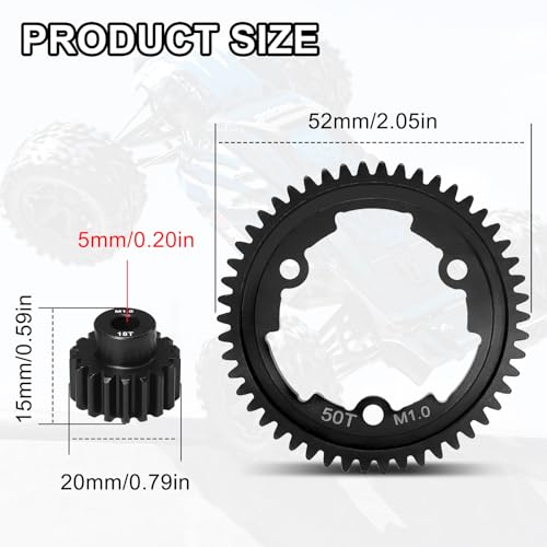 OGRC 50T Steel Spur Gear for Traxxas 1/5 X-Maxx 1/7 XO-1 1/10 Maxx/E-Revo | 1 Mod, with 18T Motor Pinion Gear, Replace Stock Part #6448 - size: 50T