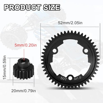 OGRC 50T Steel Spur Gear for Traxxas 1/5 X-Maxx 1/7 XO-1 1/10 Maxx/E-Revo | 1 Mod, with 18T Motor Pinion Gear, Replace Stock Part #6448 - size: 50T