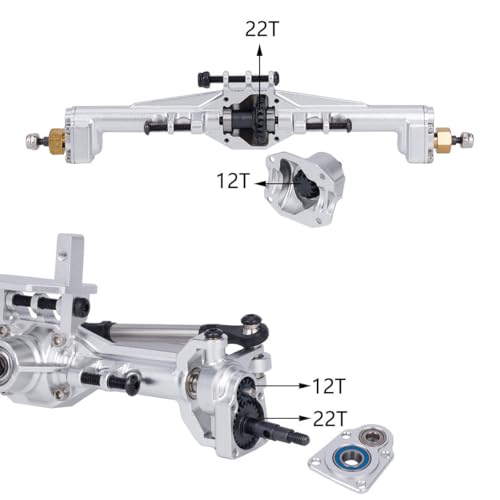 1/18 TRX4M Portal Axle,109.6g Aluminum CNC TRX4M Axle, Extended +10mm TRX4M Portal Axles with Two Servo Mount Options, for RC Crawler Car TRX4M Axle Upgrade Parts (Silver)