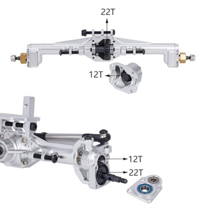 1/18 TRX4M Portal Axle,109.6g Aluminum CNC TRX4M Axle, Extended +10mm TRX4M Portal Axles with Two Servo Mount Options, for RC Crawler Car TRX4M Axle Upgrade Parts (Silver)
