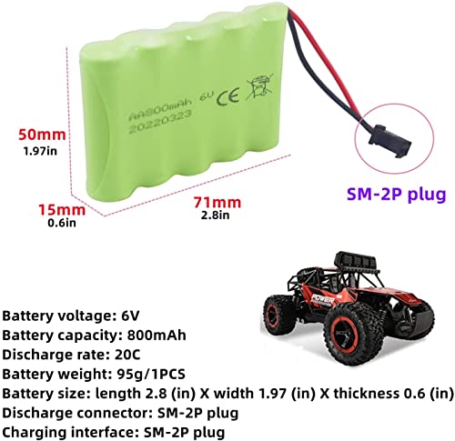 Accessories 2PCS 6.0V 800mAh Rechargeable RC Toy Battery SM2P Plug for Truck, Stunt Car, Excavator With USB Charging Cable