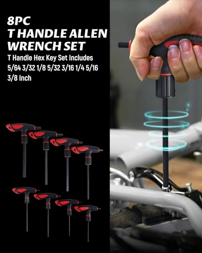 Lichamp T Handle Allen Wrench Set SAE, 8 Piece Heavy Duty Standard Long Tee Handle Allen Hex Key Set, 5/64-3/8 inch - size: 5/64 to 3/8 Inch