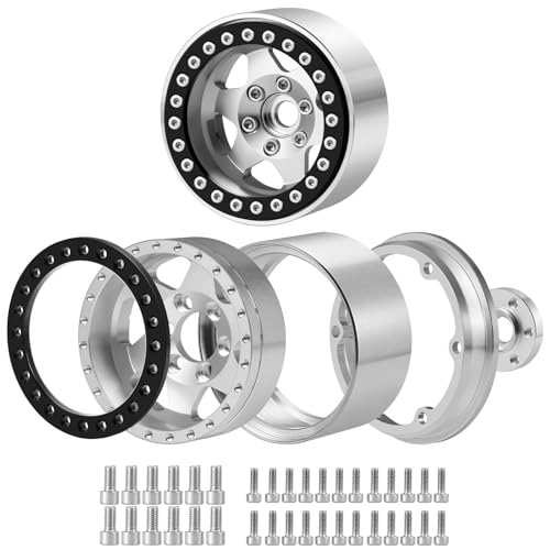 4PCS Aluminum 1.9" Beadlock Wheels Rims Upgrades for Axial SCX10 II III,TRX4 1/10 RC Crawler Car Accessories Parts (Silver) | 1/10 RC Crawler Car Accessories Parts - color: Silver