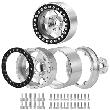 4PCS Aluminum 1.9" Beadlock Wheels Rims Upgrades for Axial SCX10 II III,TRX4 1/10 RC Crawler Car Accessories Parts (Silver) | 1/10 RC Crawler Car Accessories Parts - color: Silver