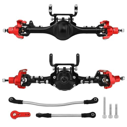 Complete Metal Front Rear Straight Axle Upgrades Part for 1/10 Axial SCX10 II Deadbolt 90046 90047 SCX10 RC Crawler Car Hops Up (red) - color: Red