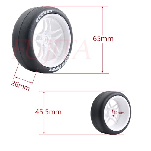 fujita 1/10 RC Rally Racing Drift Tires and Hard Plastic Wheels 65mm OD for Tamiya XV01 XV02 TT02 PTG HSP HPI RGT Kyosho FAZER MK2 PTG (White) - color: White