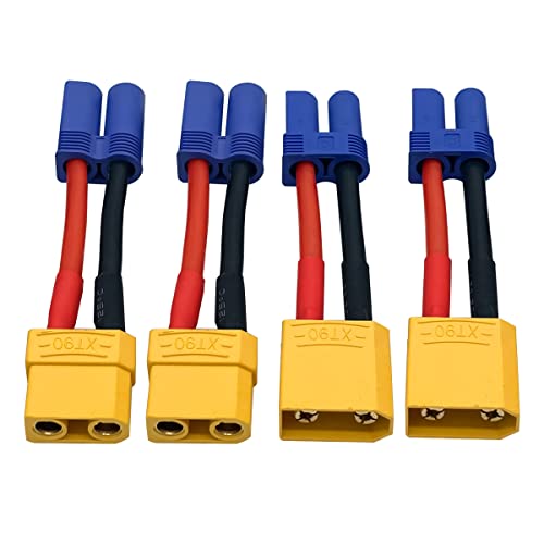 2Pairs XT90 Plug to EC5 Style Male Female Connector EC5 to XT90 Adapter for RC FPV Battery Charging ESC