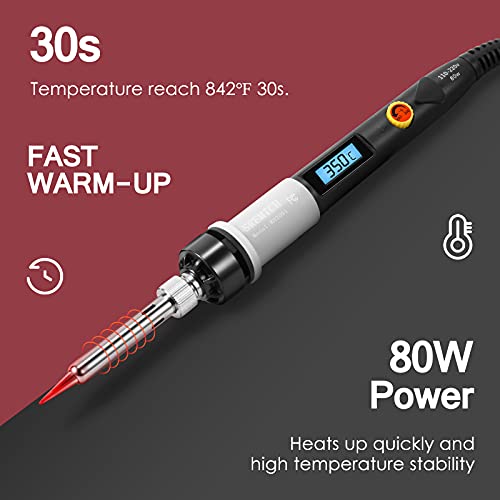 Soldering Iron Kit, 80W LCD Digital Soldering Gun with Adjustable Temperature Controlled, ON-Off Switch, 5pcs Soldering Tips, Solder Wire Tube, Desoldering Pump, 14pcs Welding Tool