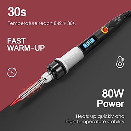 Soldering Iron Kit, 80W LCD Digital Soldering Gun with Adjustable Temperature Controlled, ON-Off Switch, 5pcs Soldering Tips, Solder Wire Tube, Desoldering Pump, 14pcs Welding Tool