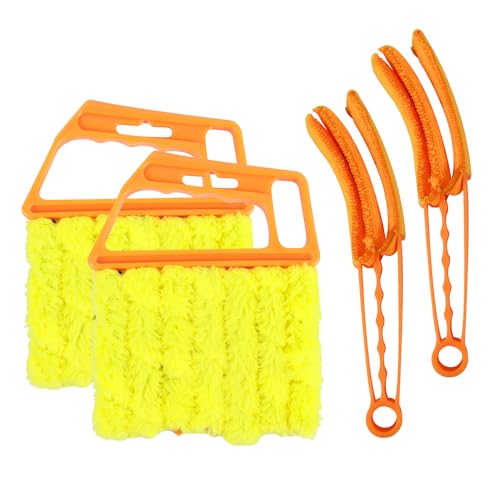 4PCS Blind Cleaner Duster Tool, Washable 7-Finger Window Venetian Blind Shutter Duster Brush, Hand-Held Automotive Cleaning Tool for Blinds, A/C Vent, Keyboard, Car Accessories (Orange)