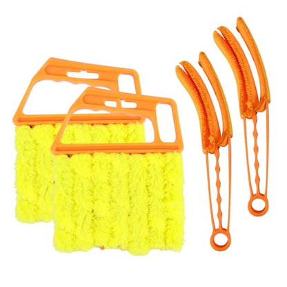 4PCS Blind Cleaner Duster Tool, Washable 7-Finger Window Venetian Blind Shutter Duster Brush, Hand-Held Automotive Cleaning Tool for Blinds, A/C Vent, Keyboard, Car Accessories (Orange)