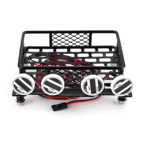 VERBANA 1/10 RC Crawler Car Metal 115X107Mm Luggage Carrier Roof Rack with Spotlights Kit Replacement for Tamiya CC01 CR01 D90 for Axial SCX10 1/10 RC Crawler Car Accessories