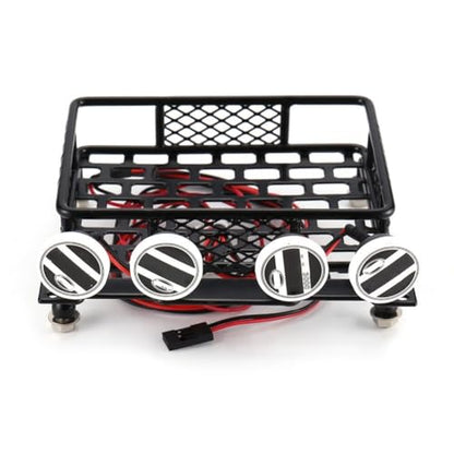 VERBANA 1/10 RC Crawler Car Metal 115X107Mm Luggage Carrier Roof Rack with Spotlights Kit Replacement for Tamiya CC01 CR01 D90 for Axial SCX10 1/10 RC Crawler Car Accessories