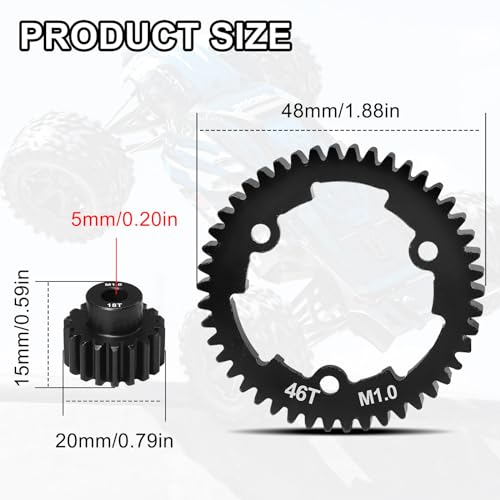 OGRC 46T Steel Spur Gear for Traxxas 1/5 X-Maxx 1/7 XO-1 1/10 Maxx/E-Revo | 1 Mod, with 18T Motor Pinion Gear, Replace Stock Part #6447 - size: 46T