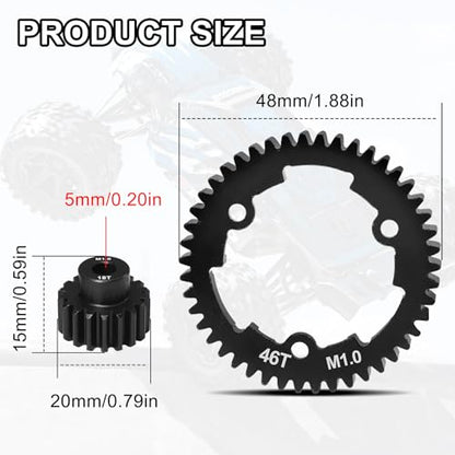 OGRC 46T Steel Spur Gear for Traxxas 1/5 X-Maxx 1/7 XO-1 1/10 Maxx/E-Revo | 1 Mod, with 18T Motor Pinion Gear, Replace Stock Part #6447 - size: 46T