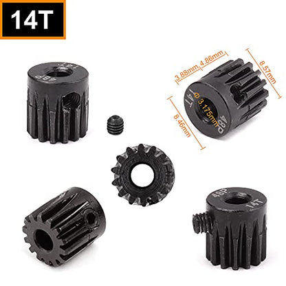 Hobbypark Metal Steel 48P Pinion Gear Set 3.175mm Shaft Hole 13T 14T 15T 16T 48 Pitch Motor Gears Kit for RC Car (4-Pack)