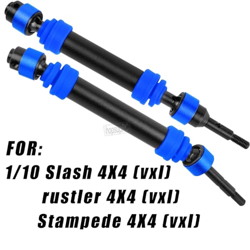 RC Harden Front Rear CVD Driveshafts Upgrades Part for 1/10 Slash&rustler&Stampede 4WD 4X4 (VXL),#45 Steel Drive Shaft Axles Hops up(4PCS),Black witrh Navy Blue - color: Navy Blue(4pcs)