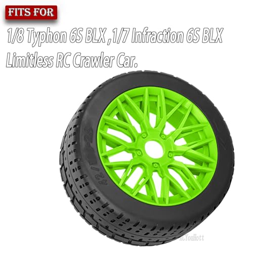 RC Tires Highway Tires for 1/8 Typhon 6s BLX,1/7 Infraction 6S BLX,Limitless RC Car,RC Wheels Set/Highway Wheel,Plastic Wheels,Green - color: Green- (Wheel Tires)