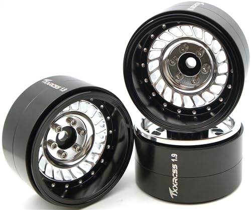 Super Heavy Rc 1.9 Beadlock Wheels Offsets -10mm Rims for 1/10 RC Crawler (Silver Black) XX - color: Silver Black
