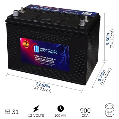 Mighty Max Battery MM-G31 Start and Stop Car BCI Group 31 12V 100AH, 140RC, 900 CCA, Rechargeable AGM Car battery - style: Group 31