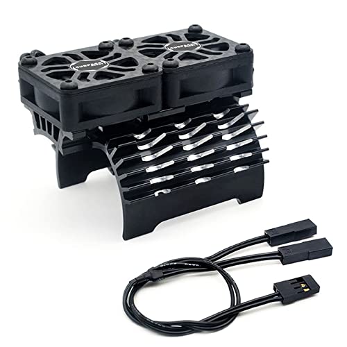 40mm RC Motor Cooling Fans, Hobby Twin Fan with Metal Heatsink for 1/8 1/10 RC Car 3650 3660 540 550 (40mm Black for 55-58mm Motor) - style: 40mm Black for 55-58mm Motor