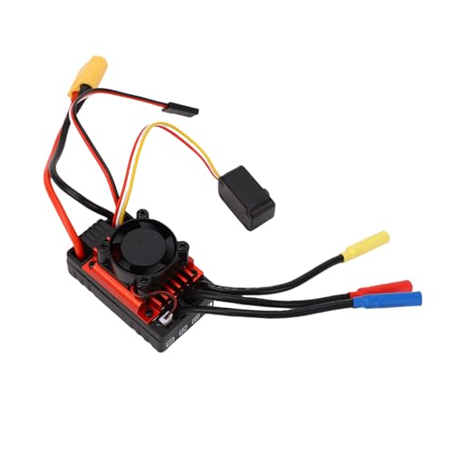 Yunseity 60A Brushless ESC for 1/10 RC Car, Electric Speed Controller with Cooling Fan, 2-3S LiPo Compatible, Sensorless Motor Support, Design for Off Road Buggy Truck