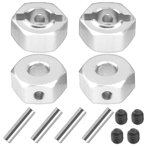Metal 12mm Wheel Hex Hub Drive Adapters with Pins Screws Compatible with 1/10 Arrma Senton Granite Typhon Vorteks 3S Big Rock RC Car (Silver) - color: Silver