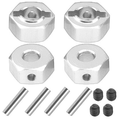 Metal 12mm Wheel Hex Hub Drive Adapters with Pins Screws Compatible with 1/10 Arrma Senton Granite Typhon Vorteks 3S Big Rock RC Car (Silver) - color: Silver