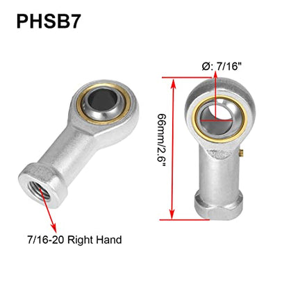 PHSB7 Rod End Bearing 7/16 Inch Bore and 7/16-20 Right Hand Thread, Self-Lubricating Female Heim Joint Rod Ends,Includes Jam Nuts 2pcs - size: 7/16, style: Right Hand