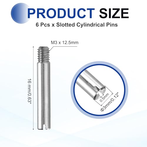 MECCANIXITY 6 Pcs M3 x 16mm Slotted Cylindrical Pins, 304 Stainless Steel Dowel External Thread Locating Parallel Pins Shelf Support Peg Pin for Furniture Installation, DIY Project - size: M3 x 16mm