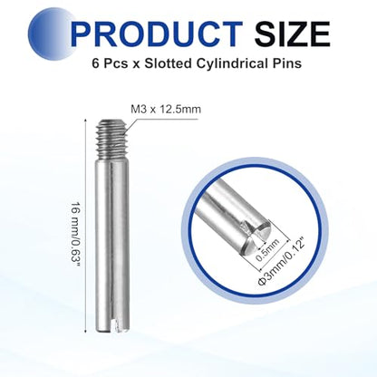 MECCANIXITY 6 Pcs M3 x 16mm Slotted Cylindrical Pins, 304 Stainless Steel Dowel External Thread Locating Parallel Pins Shelf Support Peg Pin for Furniture Installation, DIY Project - size: M3 x 16mm