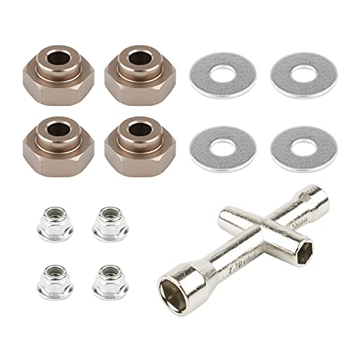 4 Sets 12mm to 17mm Hub Hex Adaptor Converter & Locknut & Wrench Upgrade Parts for 1/8 RC Wheels Fit 1/10 On-Road Off Road Car Tamiya Axial Traxxas HPI HSP Losi Kyosho Redcat, Titanium - color: Titanium