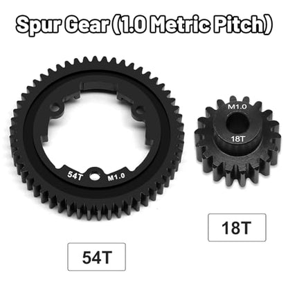 OGRC 54T Steel Spur Gear for Traxxas 1/5 X-Maxx 1/7 XO-1 1/10 Maxx/E-Revo | 1 Mod, with 18T Motor Pinion Gear, Replace Stock Part #6449 - size: 54T