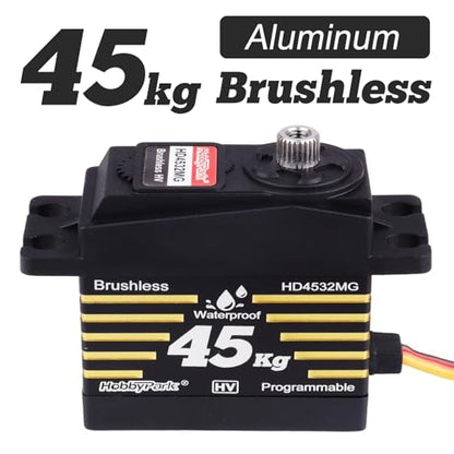 HobbyPark Waterproof RC Servo High Torque Brushless Motor Metal Gear Digital Servo for 1/8 1/10 RC Crawler SCX10 TRX4 RC Truck Car Buggy RC Basher Control Angle 90°-180° (45kg Torque)
